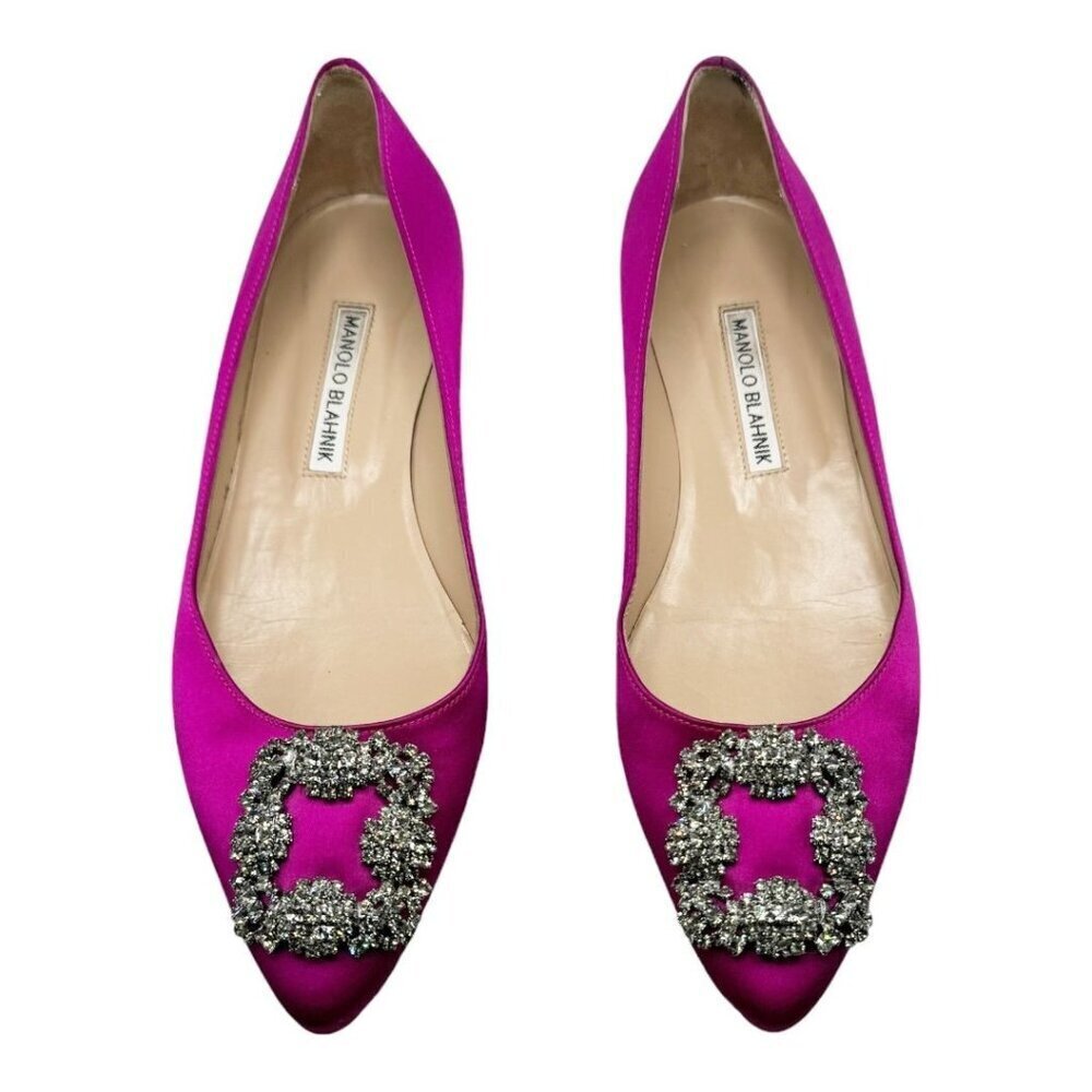 Manolo Blahnik Pink Flats with Embellished Buckle